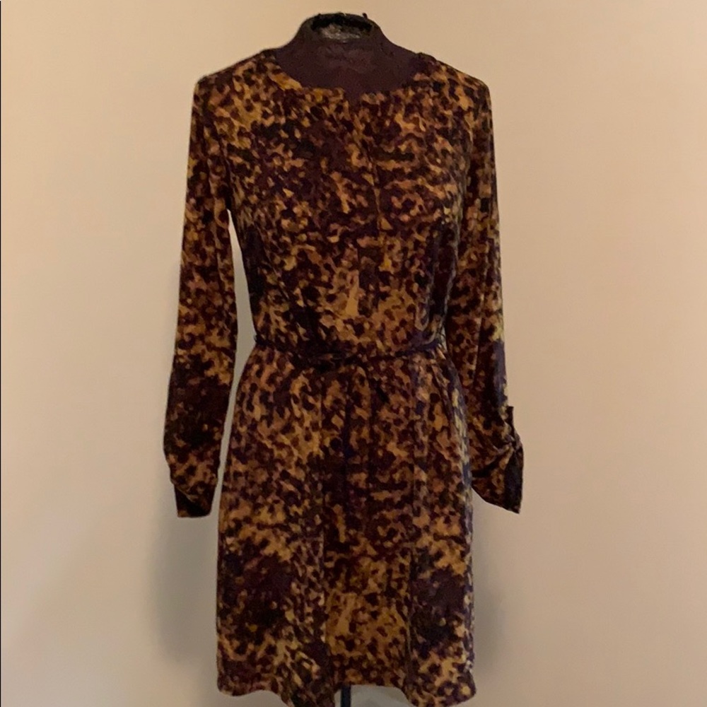 EUC Long-Sleeved Animal Print Shift with waist tie